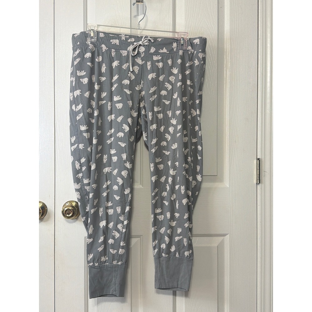 Serra Womens XL Polar Bear Pajama Jogger Pants Light Grey Cotton Sleepwear